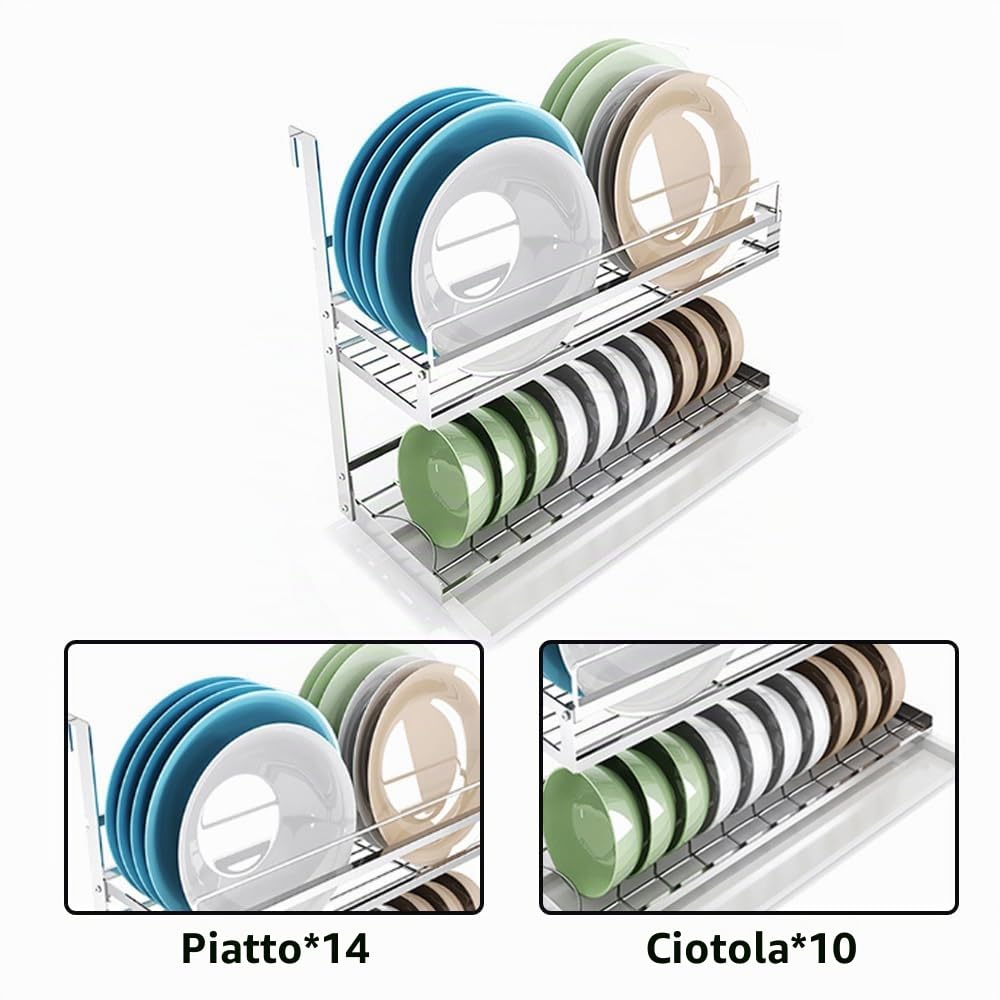 TentHome Scolapiatti Pensile Acciaio Inox con Vassoio Antigoccia, Scola da Parete, Porta Piatti da Muro, Portapiatti da Cucina, Piattaia da Appendere Salva Spazio Supporto Rack di Archiviazione