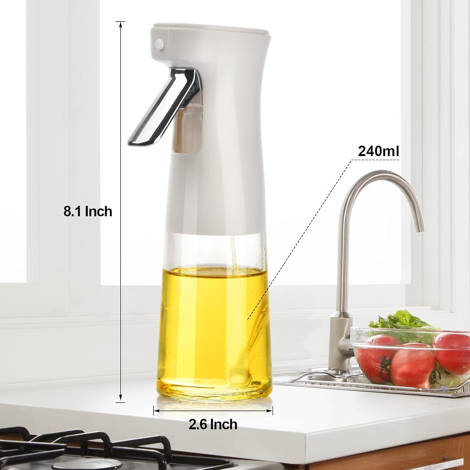 GüncelÇarşı 240ml Yağ Zeytinyağı Püskürtücü, Airfryer Sprey Şişesi, Cam Yağ Spreyi, Hava Fritözü için Yağlık, Barbekü, Salata, Pişirme, Izgara Mutfak Aletleri, Yağdanlık (SARI)