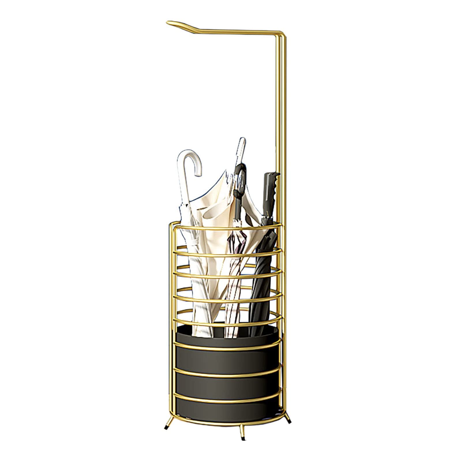Porte-parapluie rond doré en métal design chic pour une entrée raffinée