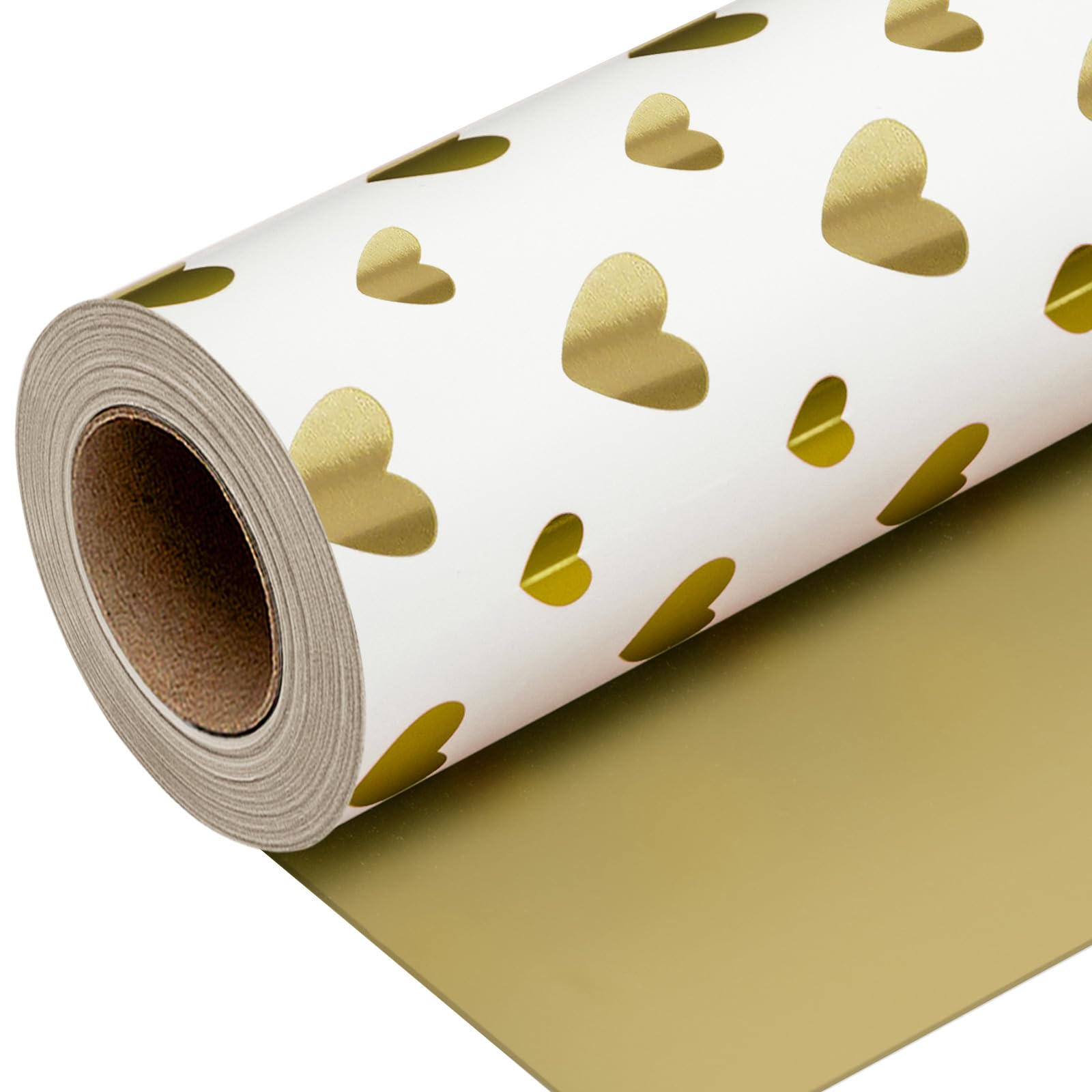 Wikadlik Gold Heart Wrapping Paper Roll - 43cm x 10m White Gift Wrap Paper for Valentines Day, Wedding, Birthday, Mothers Day, Fathers Day, Graduation, Christmas