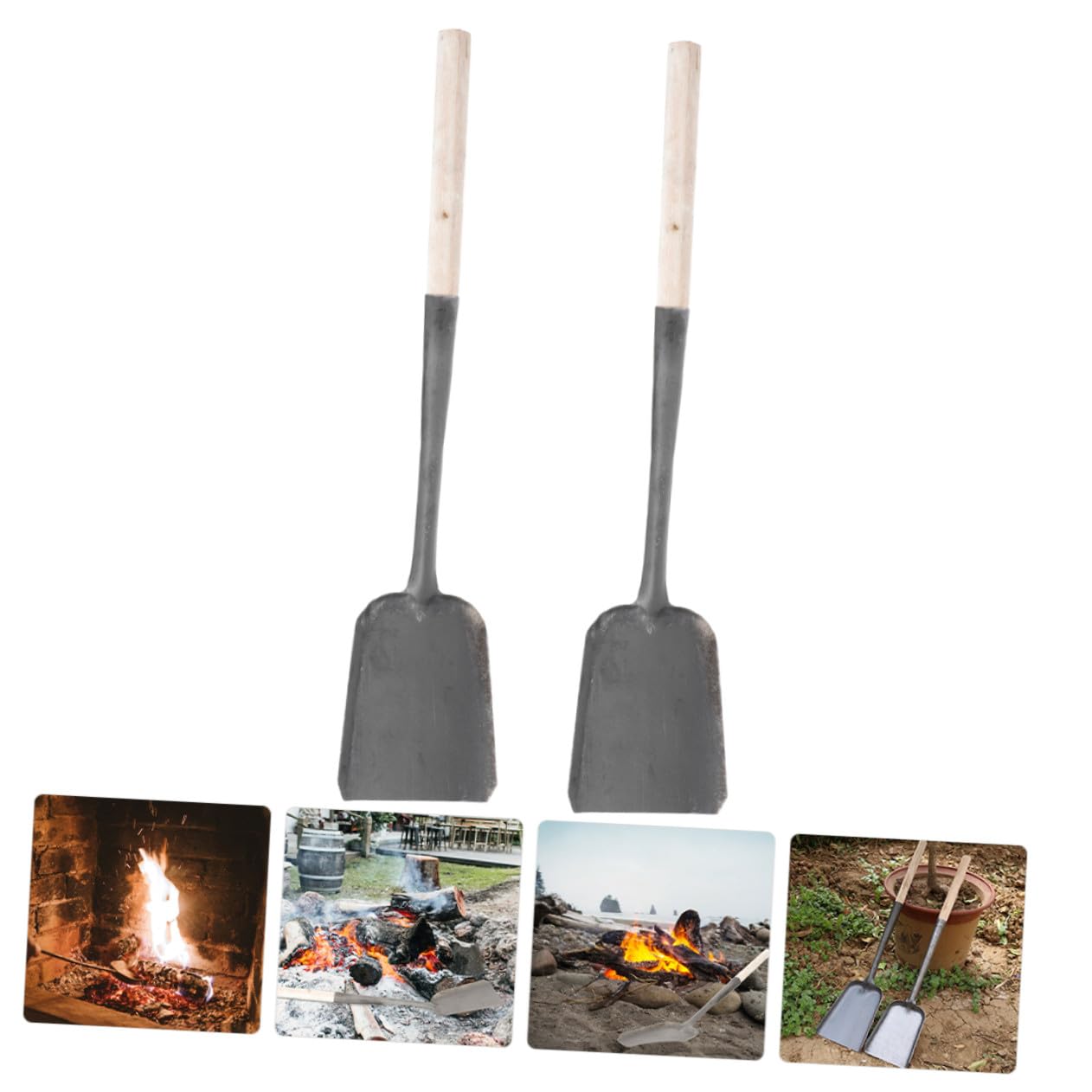 Kamin Ascheschaufel Praktische Reinigungsschaufeln aus Eisen und Holz 2 Stück Multifunktionale Brennstoffschaufeln für Haus und Garten für Glut und Erde
