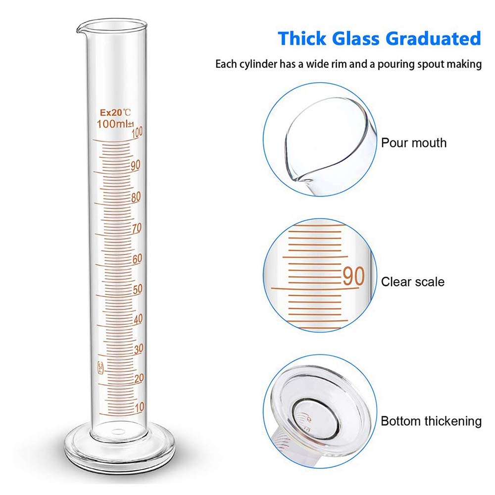 SKYPRO 5PCS/Set Glass Measuring Cylinder Chemistry Lab Graduated Measure Tools 5ml/10ml/25ml/50ml/100ml
