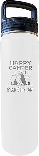 R and R Imports Star City Arkansas Happy Camper 32 Oz Engraved White Insulated Double Wall Stainless Steel Water Bottle Tumbler disponible en Yaxa El Salvador