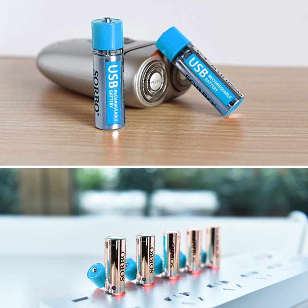 USB Rechargeable AA Batteries - Lithium Batteries Cell (Built-in Charging Circuit) - 1.5V / 1200mAh (4-Pack) Double A Li-ion Battery