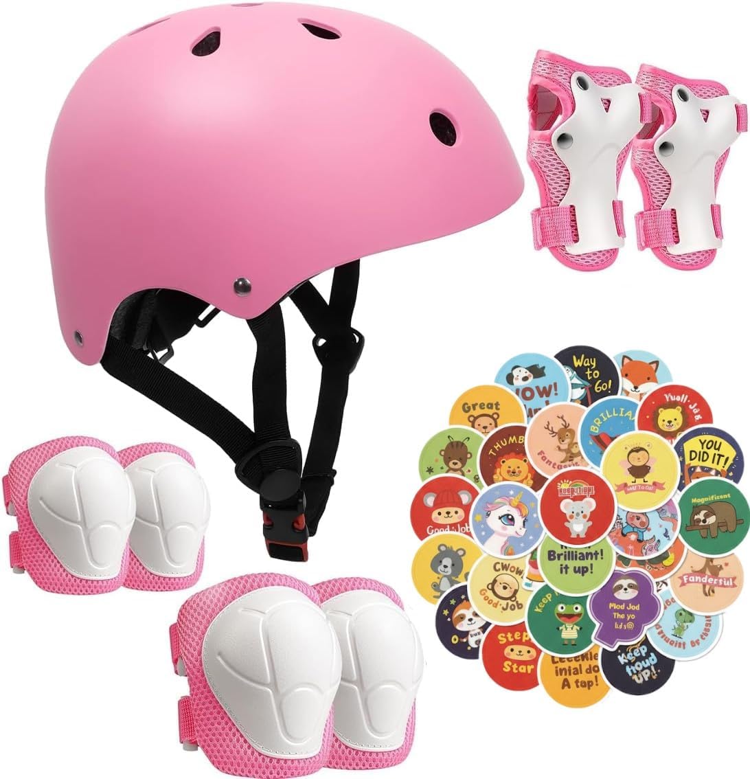 Papa Bear Adjustable Skating Protection Kit with Helmet, Knee Elbow Wrist Pads | 6-Piece Safety Gear Set for Kids, Youth & Adults | Ideal for Skating, Skateboarding & Cycling w Stickers (Pink)-image-30