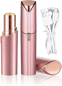 Batom Depilador Elétrico Recarregável Facial USB – Removedor De Pelos Portátil Para Rosto Buço E Sobrancelhas (Rosa)
