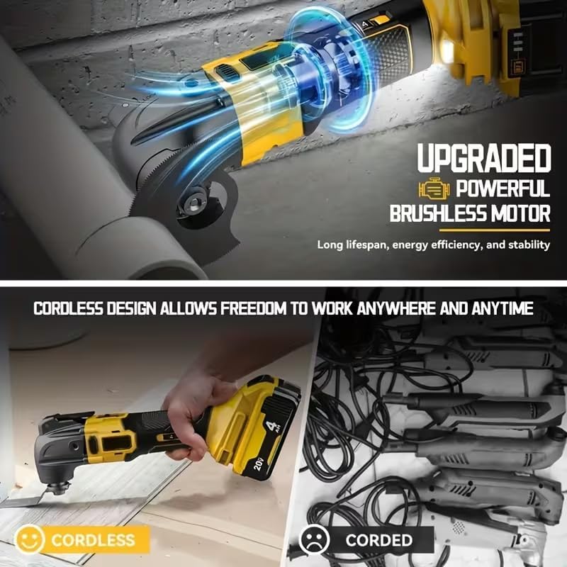 Cordless, brushless multi-functional vibratory tool, for 20V MAX batteries (tool only), 6-speed control, LED lighting, low vibration, quick-change blades.