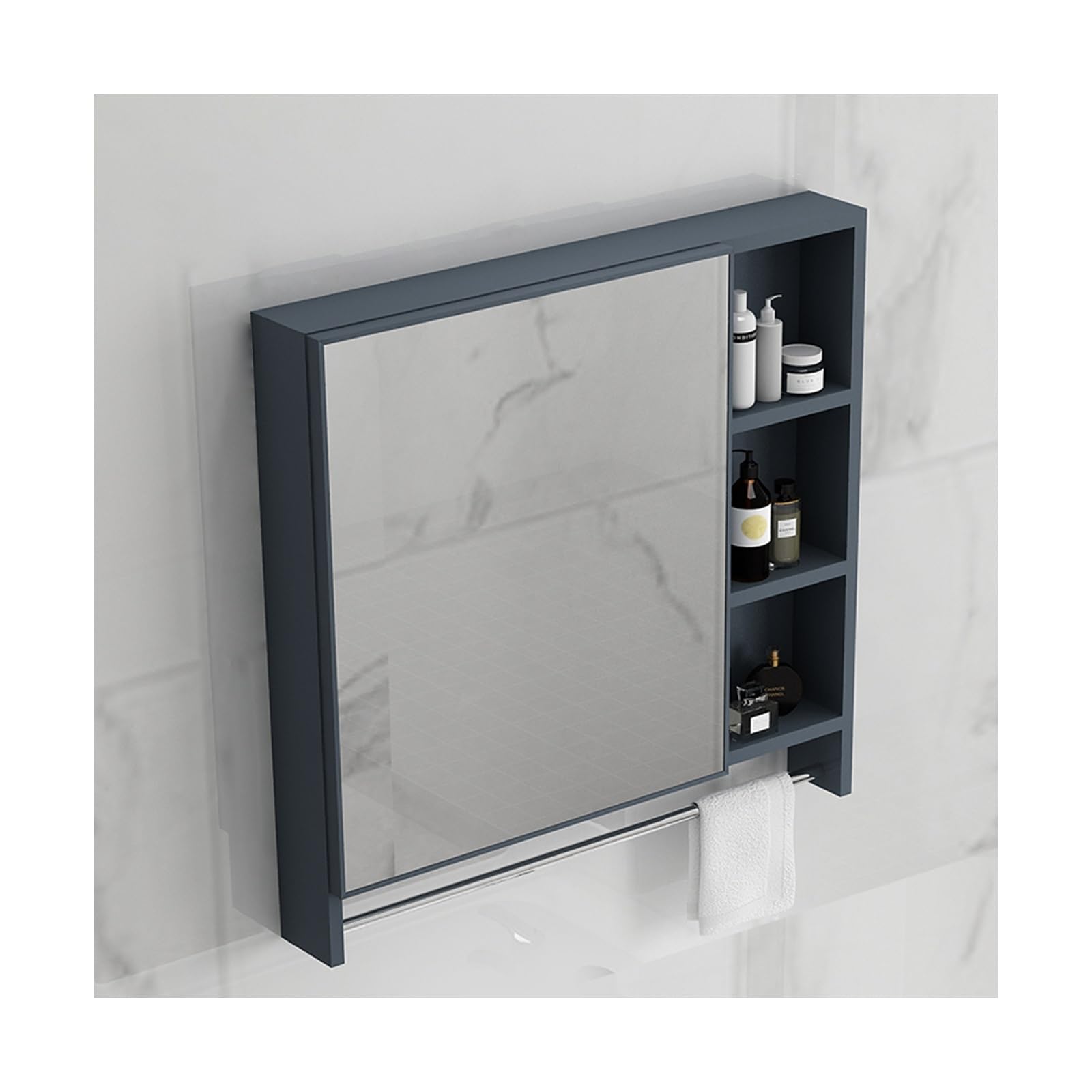 BKSXSOP Wall-Mounted Bathroom Mirror Cabinet, Double-Layer Storage for Toiletries & Medications, Stylish Blue Design with Rod - Space-Saving nizer Solution
