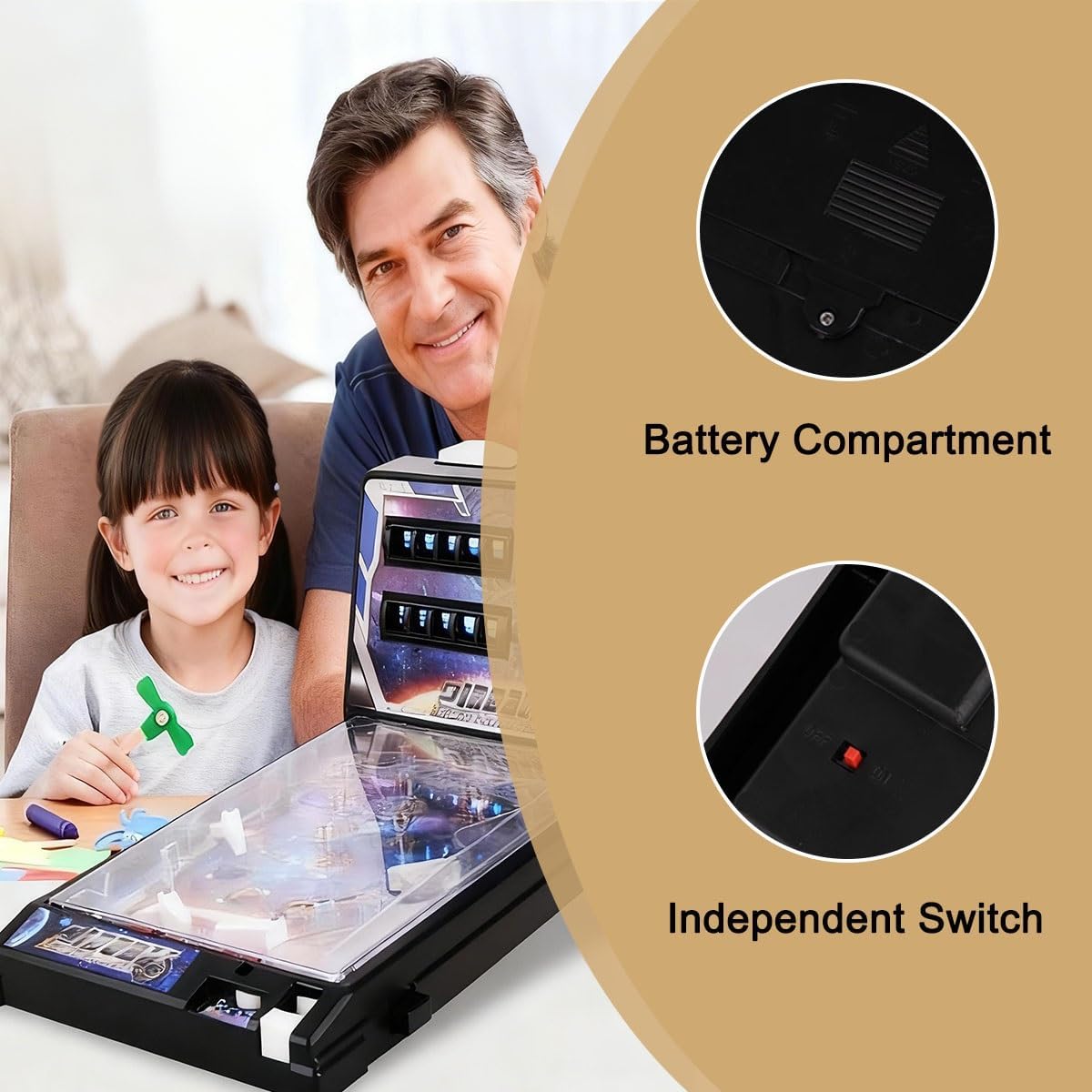 Arcade Electronic Pinball Machine for Home, Desktop Ball Shooting Toy with Lights Sounds and Scorer, Retro Mini Pinball Machine Gifts, Tabletop Pinball Kit for Kids