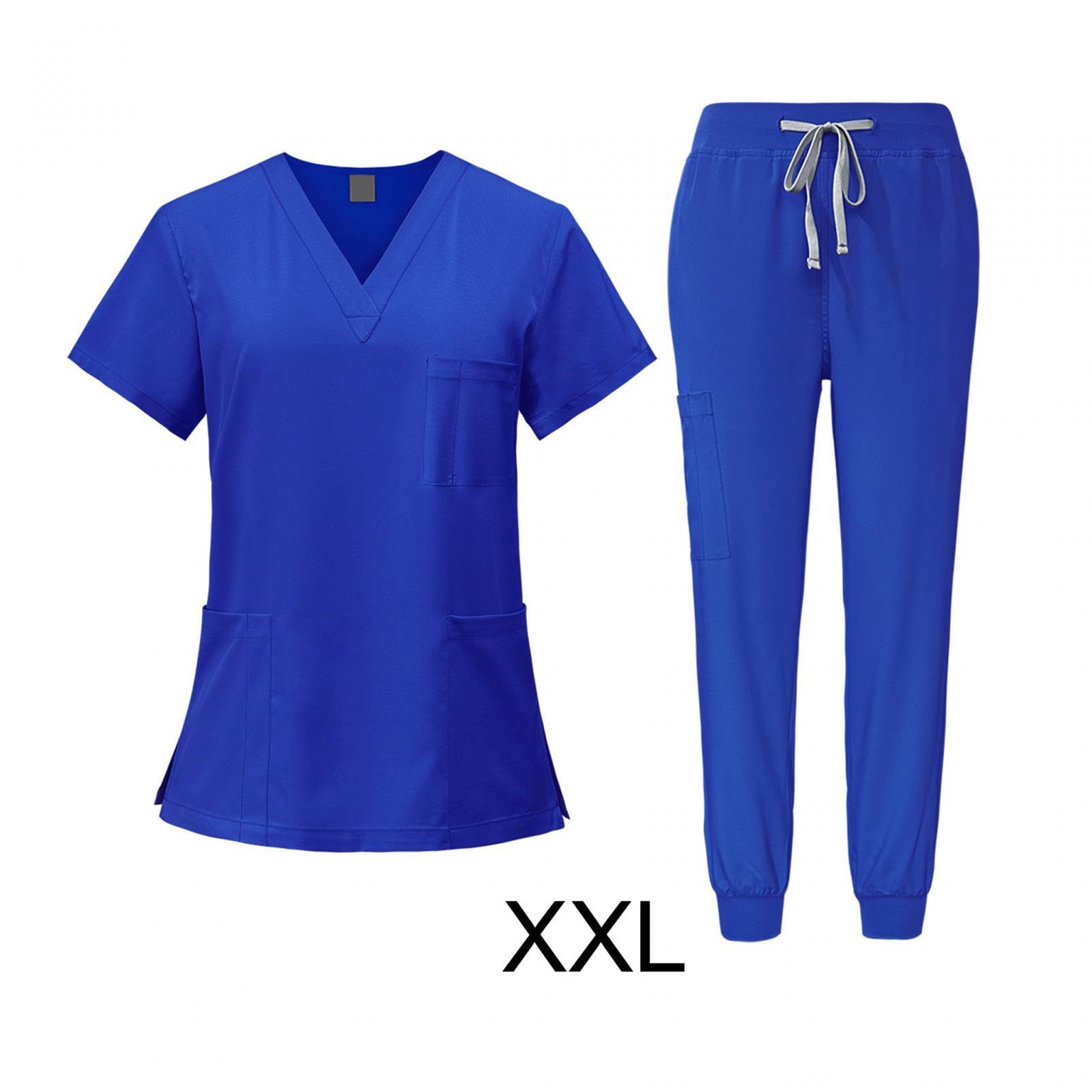 Medizinische Arbeitskleidung Damen Herren, Krankenschwester Arbeitskleidung Set, V-Ausschnitt Anti-Falten, Medizinische Uniform mit Oberteil und Hose für Beauty Salon Klinik Krankenhaus