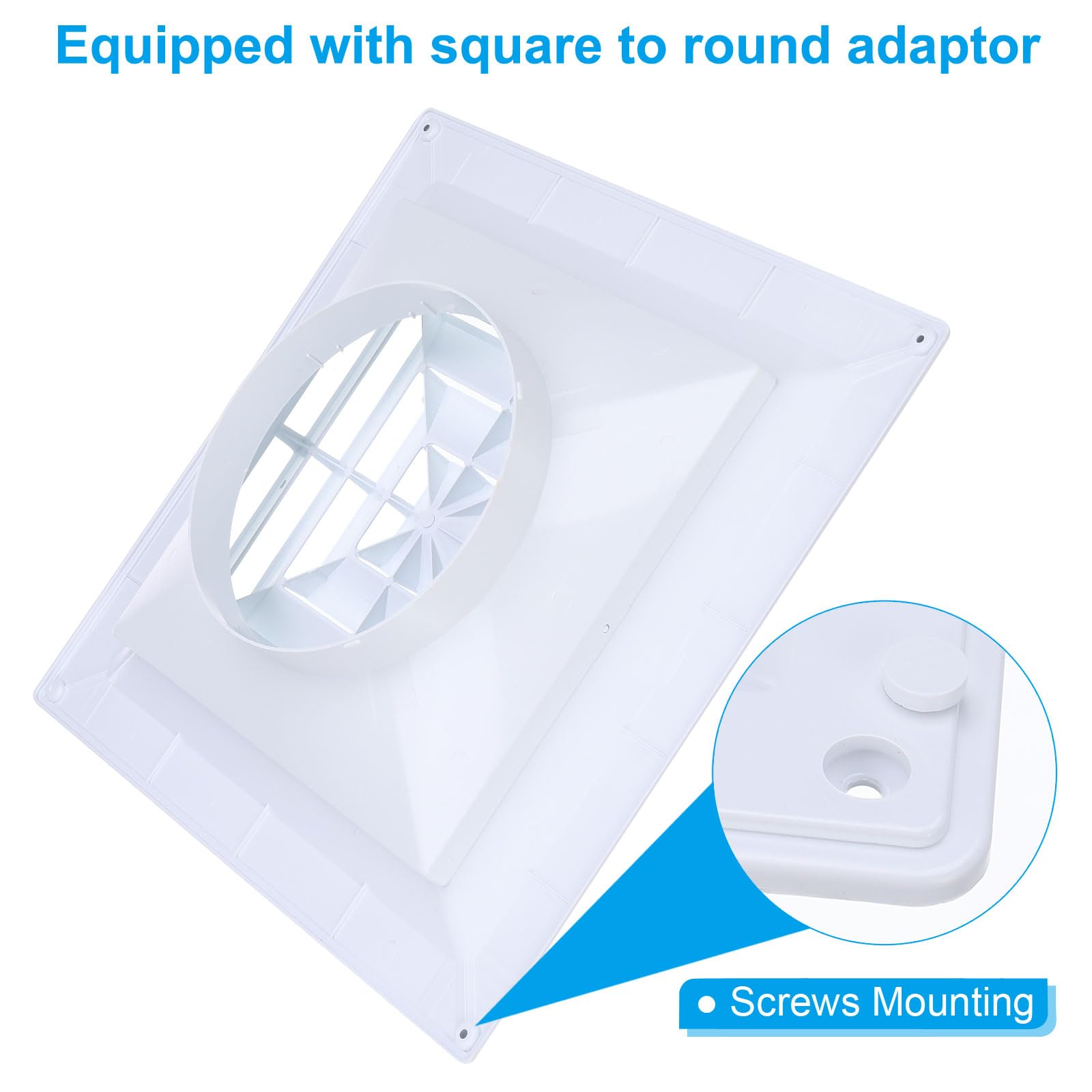 PATIKIL Cubierta De Rejilla De Aire Cuadrada 15.7 x 15.7 Pulgadas, 6 Pulgadas De Diámetro, Para Pared O Techo Con Adaptador Cuadrado A Redondo Para Ventilación De Hogar Baño Cocina