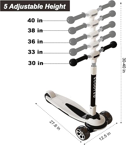 Miniatura 2 de Patinete plegable para niños de 3 a 12 años, 5 alturas ajustables con 3 ruedas de luz LED, actividades al aire libre para niños y niñas, carga
