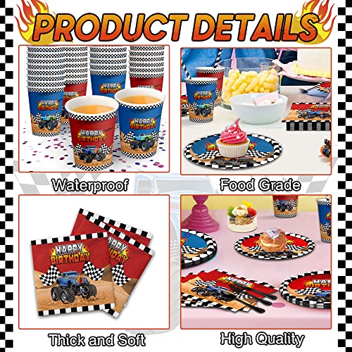 Neasyth 192Pcs Monster Large Truck Birthday Party Supplies Serves 24 Monster Large Truck Plates Napkins Knives Forks Spoons Straws Monster Large Truck Birthday Decorations Truck Party Favors For Kids #TOP2