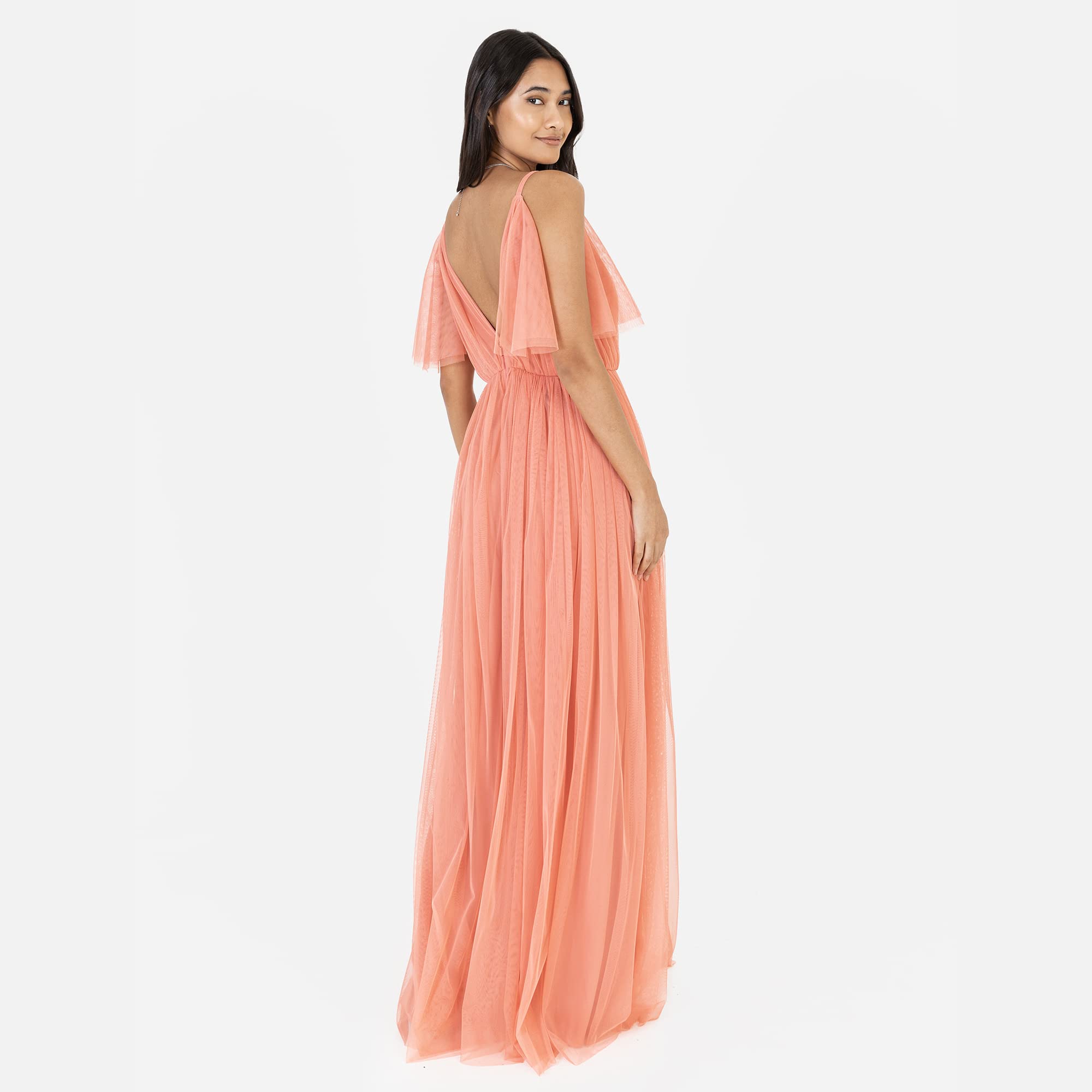 Anaya with Love Ladies Women Long Length Dress Maxi Short Sleeve Cami V Neckline Long Length Empire Waist Bridesmaid Wedding Guest Prom Vestito Donna (Pacco da 1)