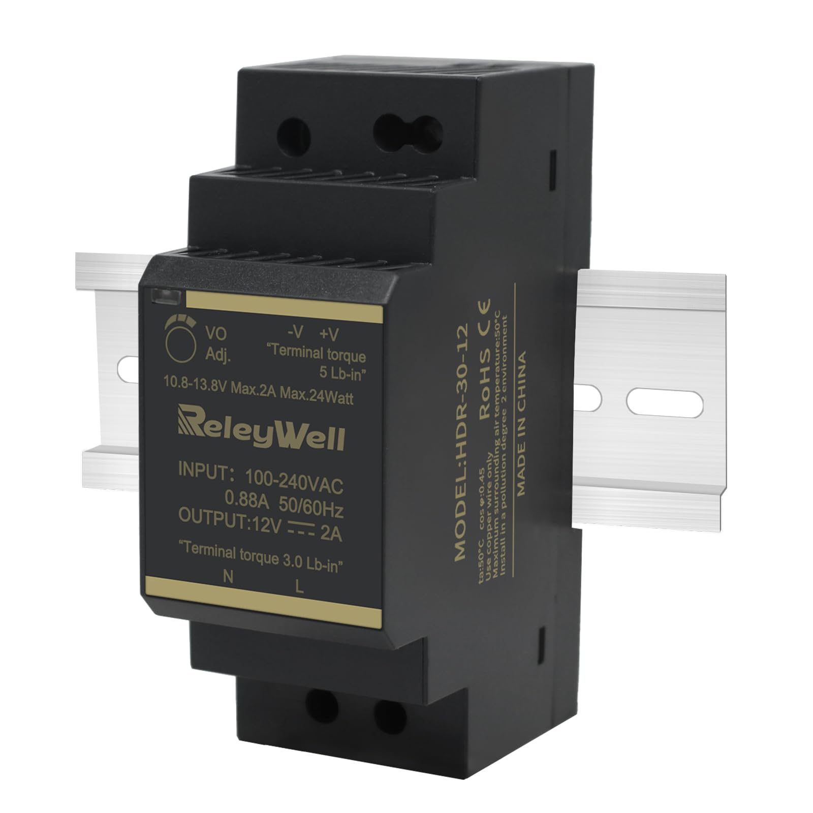 Hutschienen netzteil HDR 12V, 24W, 2A | trafo 230v auf 12v, 12 volt netzteil, ReleyWell, HDR-30-12