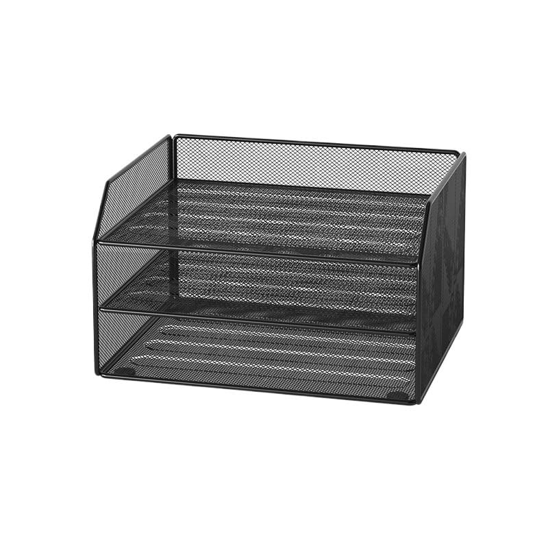 BüRo Organizer Metall-Aktenregal, Desktop-Aktenaufbewahrungsbox, integriertes mehrschichtiges Dokumentenregal, Büro-Schreibtisch-Bücherregal Organizer BüRo(3-Tier-Black)