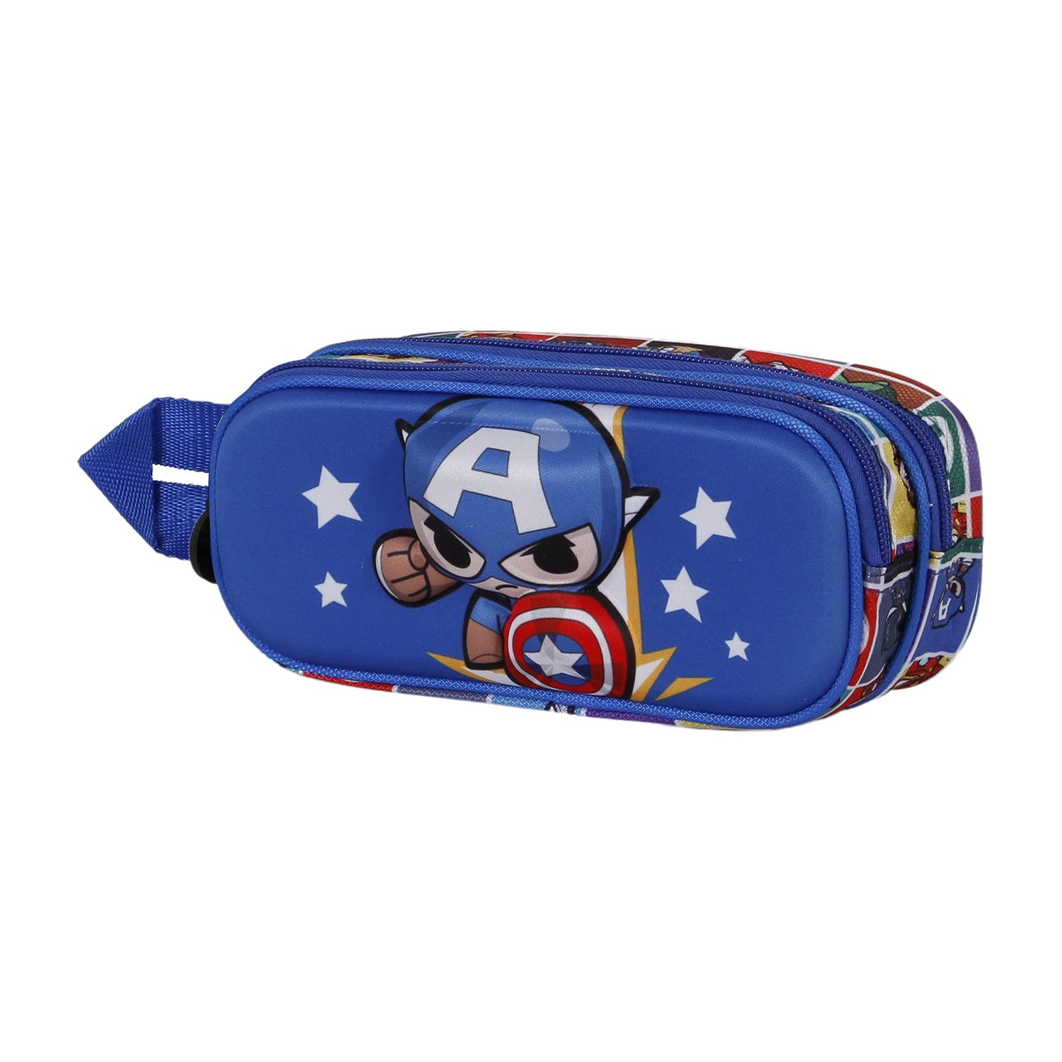 Marvel Captain America Punch-3D Double Pencil Case, Blue, 22 x 9.5 cm