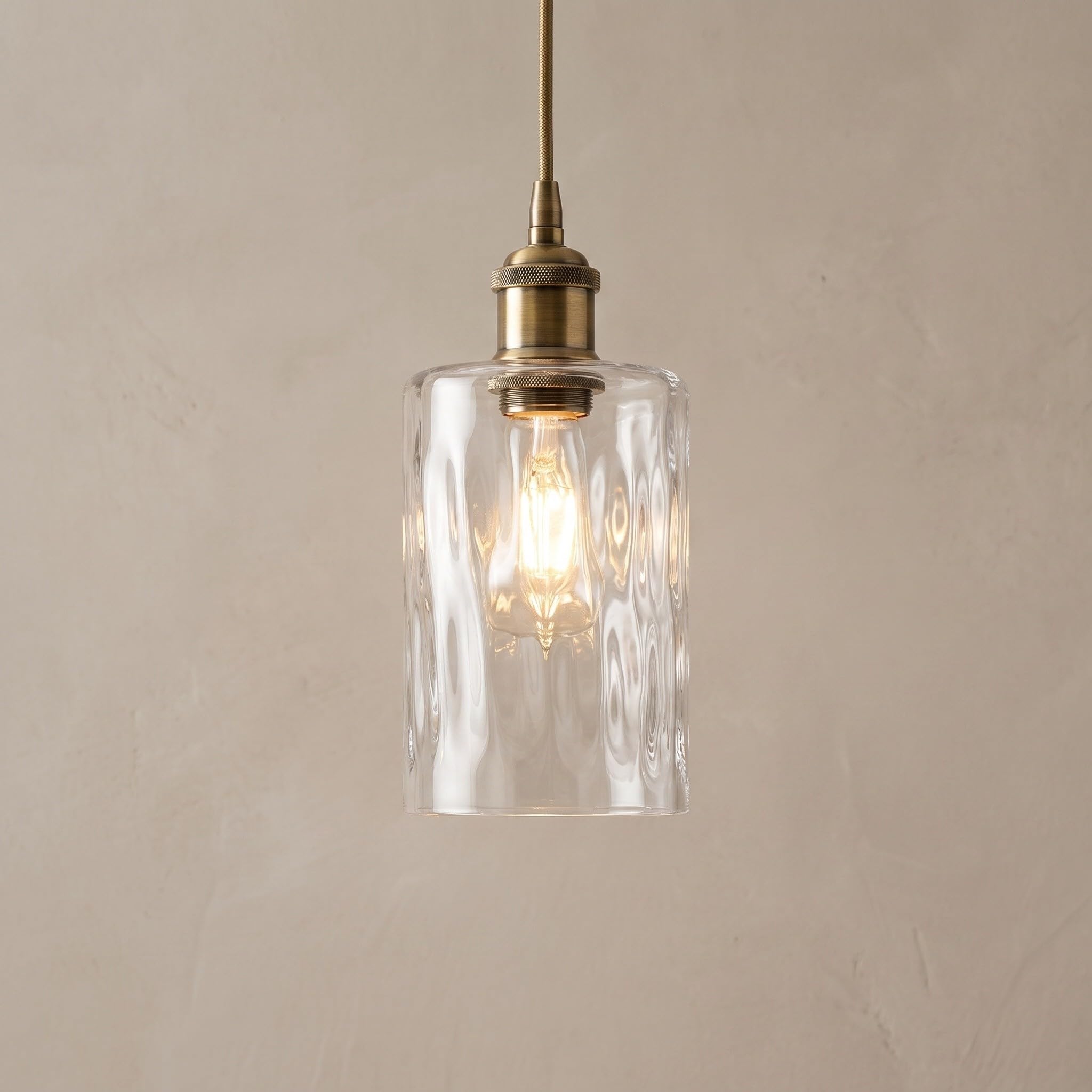 TOPBATHY 3 Pezzi Paralume in Vetro E27 Martellato per Lampada a Sospensione | Leggero e Resistente al Calore, Diffusione Uniforme della Luce, Cilindrico 1-5/8, per Ufficio e Camera