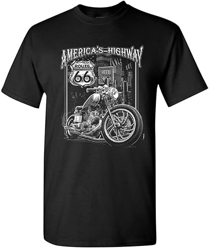 Camiseta America's Highway Route 66 MC Motorcycle Chopper Bobber para hombre