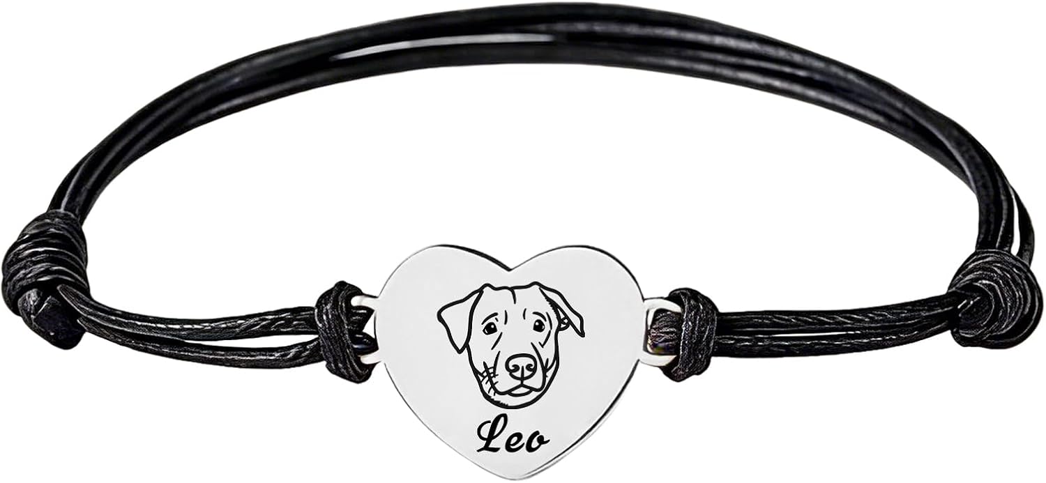 STINI Custom Name Bracelets for Women, Personalized Heart Shape Dog Cat Face Bracelets Gifts for Pet Lovers