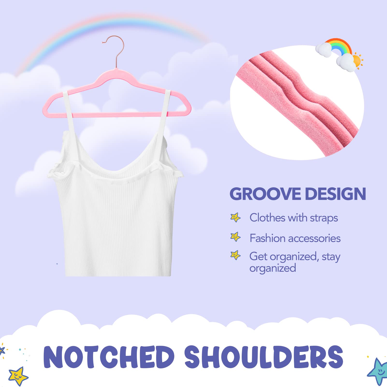 House Day Perchas de terciopelo para niños, paquete de 60 perchas de calidad para armario, ultrafinas, lindas, fieltro, antideslizantes, 36 cm, colgador pequeño para ropa de bebé, rosa rubor