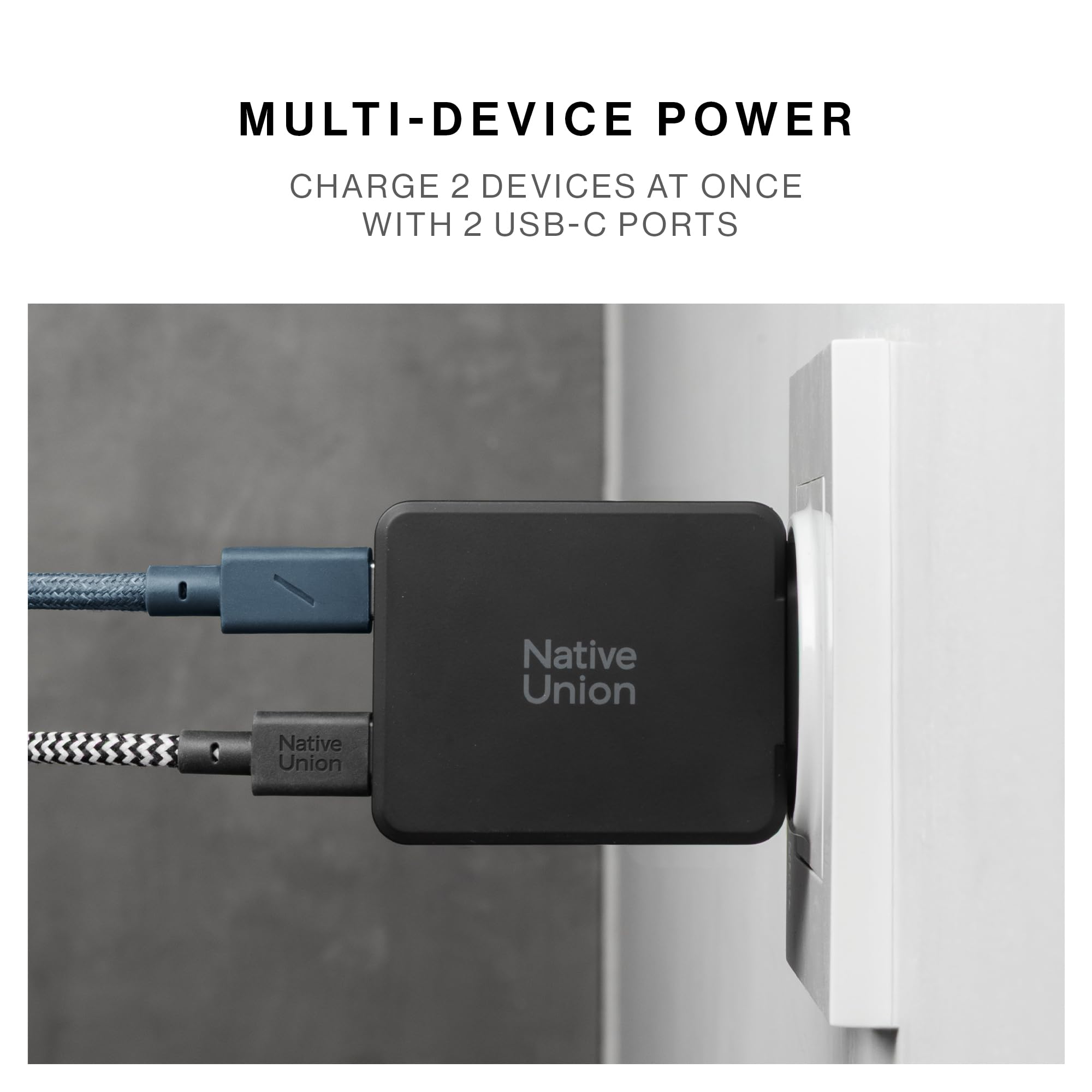 Native Union Chargeur GaN Pocket PD 65W – Chargeur Rapide Double USB‑C Ultra‑Fin – Jusqu’à 65W – idéal Voyage MacBook, PC Portables, iPad, iPhone (Noir)