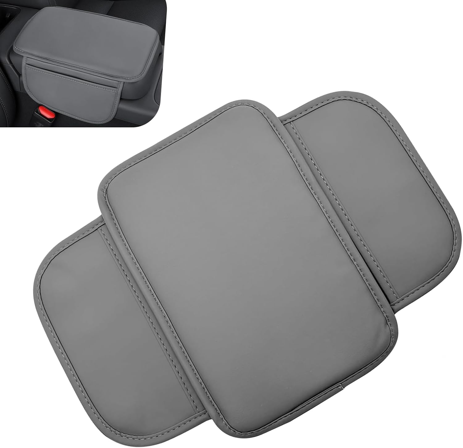 Car Center Console Cover, Leather Car Armrest Cover with 2 Side Storage Bags, Waterproof Anti-Scratch Soft Auto Middle Console Protector, Universal Arm Rest Pad for Vehicle SUV Truck(Gray)