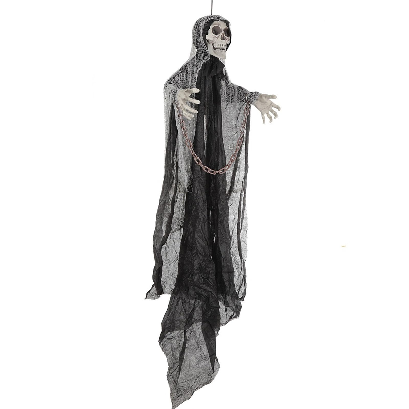 Decorazione da appendere a forma di scheletro di Halloween, realistica, con catena, per esterni, giardino, portico, cortile, struttura spaventosa