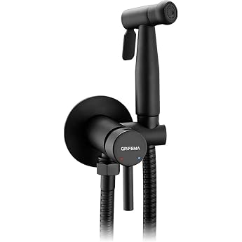 GRIFEMA Bidet Hand Shower for Toilet, Single Lever Mixer Tap with Hot and Cold Water, Black, Toilet Shower with Bracket and H
