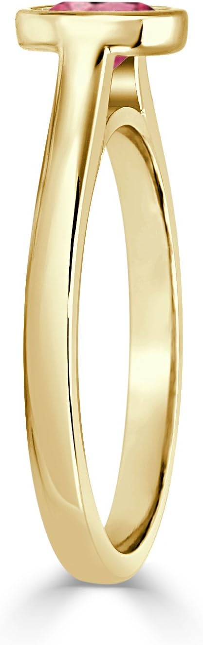 Diamond Wish 18K Yellow Gold Round-Cut Ruby Gemstone Solitaire Engagement Ring Bezel (1/4-1 cttw) 4-9