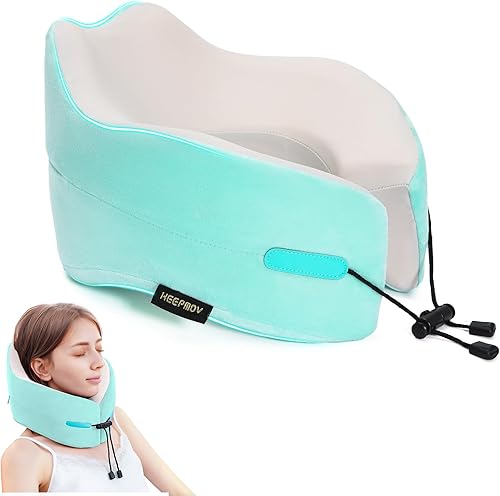 KEEPMOV Almohadas de viaje de espuma viscoelástica almohadas para el cuello para viajes, almohada de avión con soporte de cabeza de 360 grados,