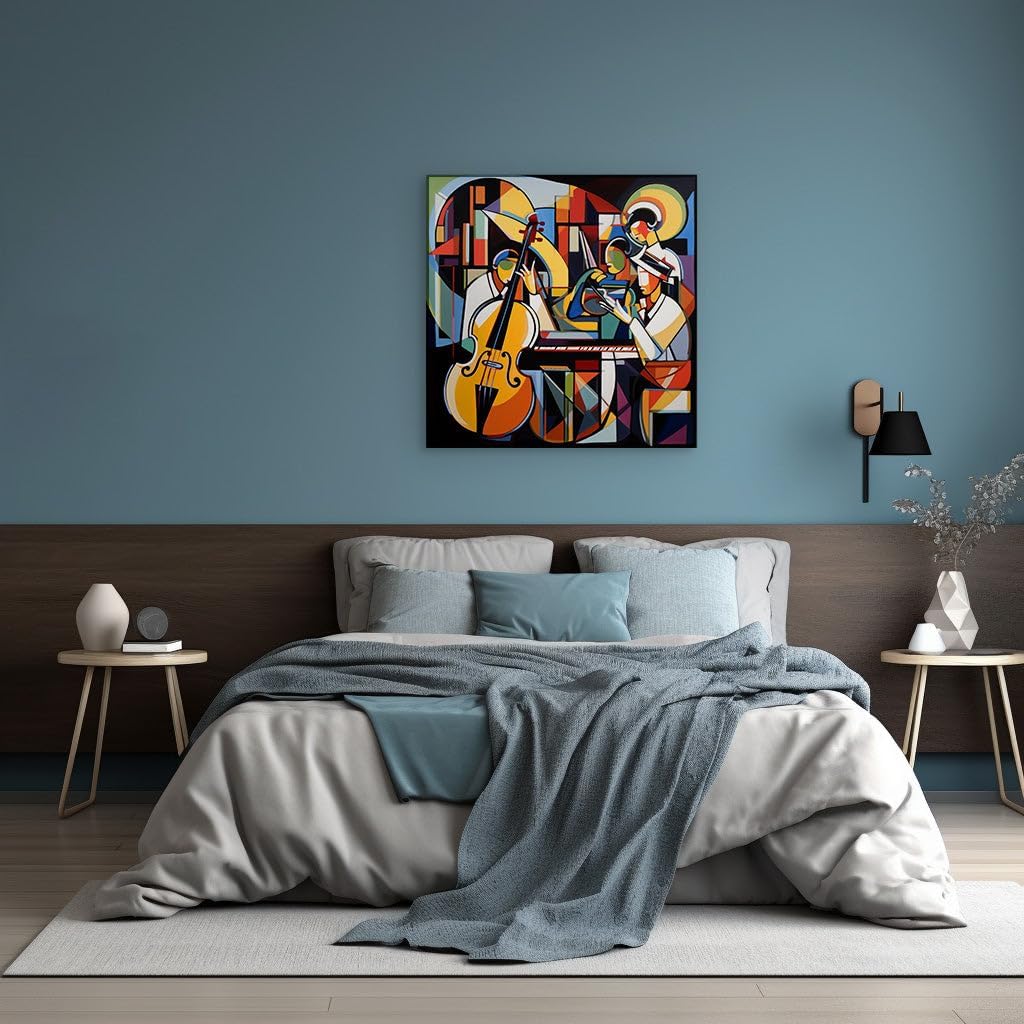Canvas for Living room. Harmony in Hues: A Vivid Symphony of Abstract Musicians, 27 x 18 inch Canvas Wall Art - Contemporary Masterpieces - Modern Home Decor - 69x46 cm (27x18 inch)