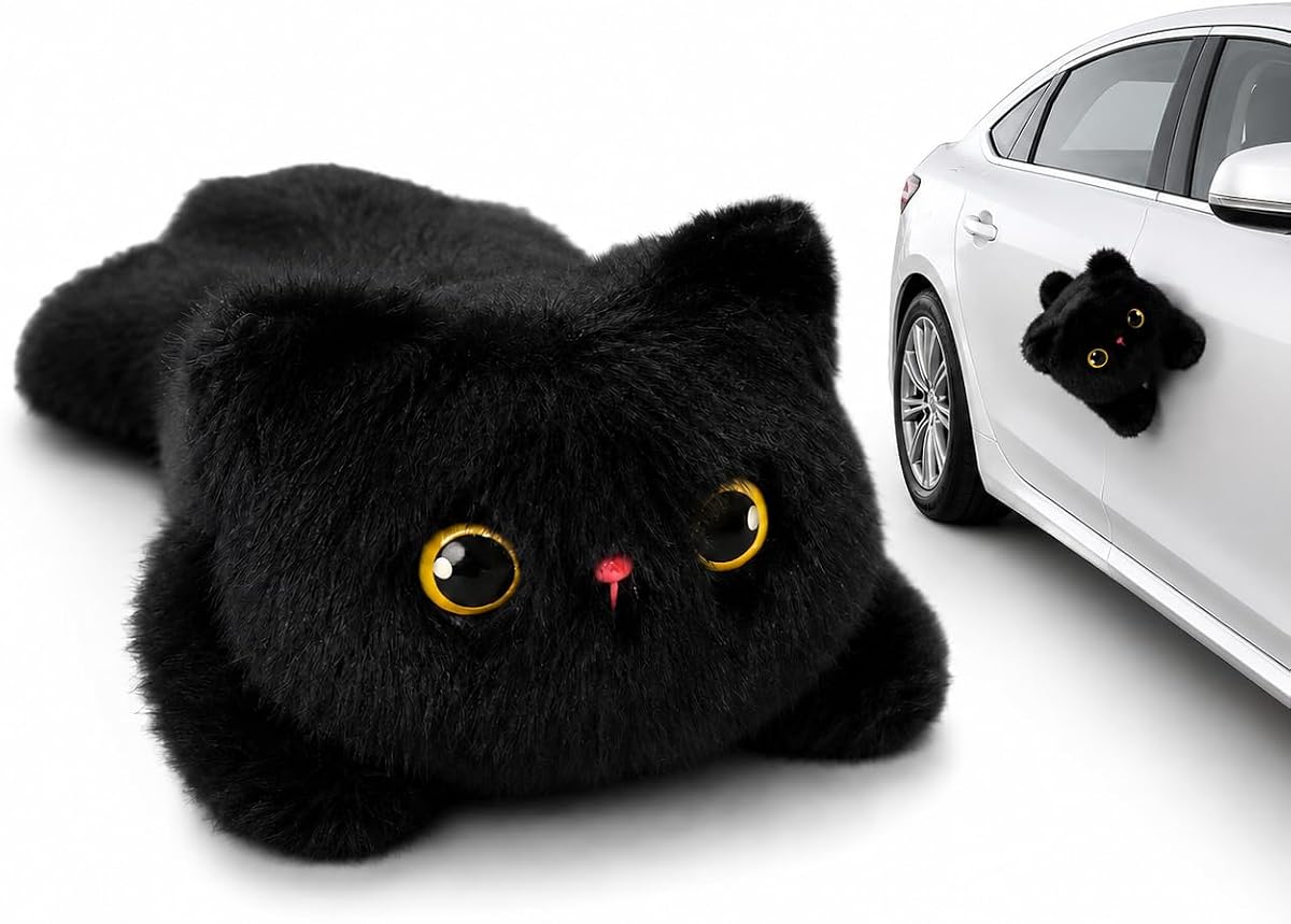 Juguete magnético de peluche para coche, imán de coche de gato negro de felpa de dibujos animados, lindo adorno de gatos para espejo lateral, refrigerador y superficie de metal (gato)