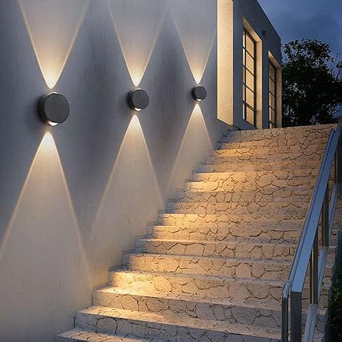 Miniatura 2 de Lámpara de pared para exteriores, lámpara redonda negra montada en la pared, aplique de pared exterior LED, lámparas de pared de aluminio modernas