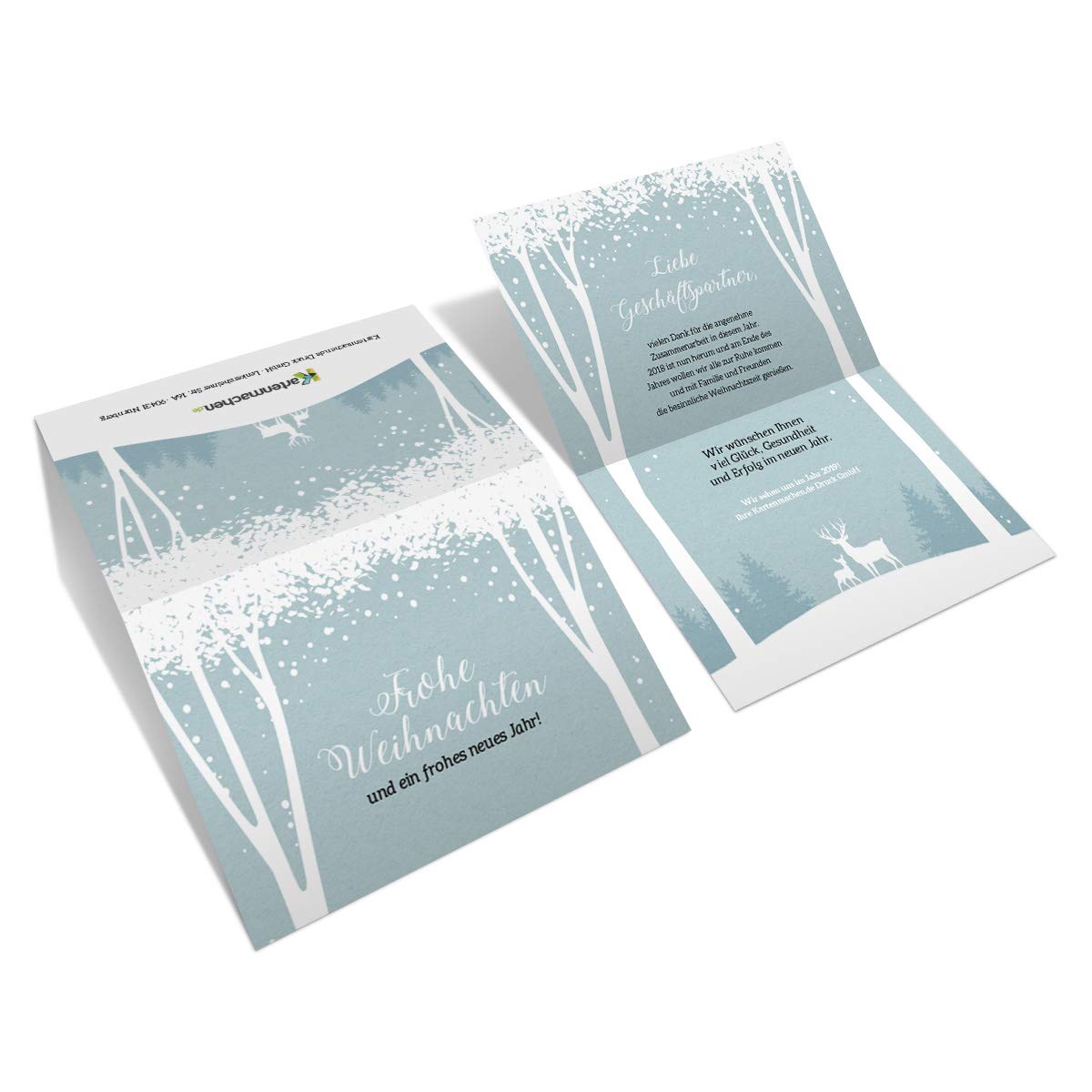 50 x Geschäftliche Weihnachtskarten Grußkarten individuell Weihnachten - Weiße Weihnacht Blau