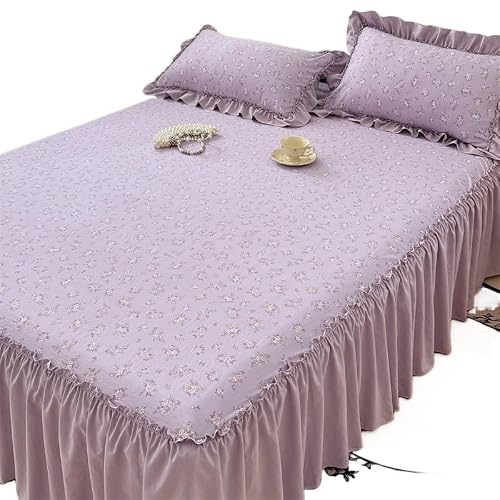 Ruffles Bed Skirt Printed Cover Queen/King Size Bedspread Soft Linen With(G,200x220cm 3pcs set)