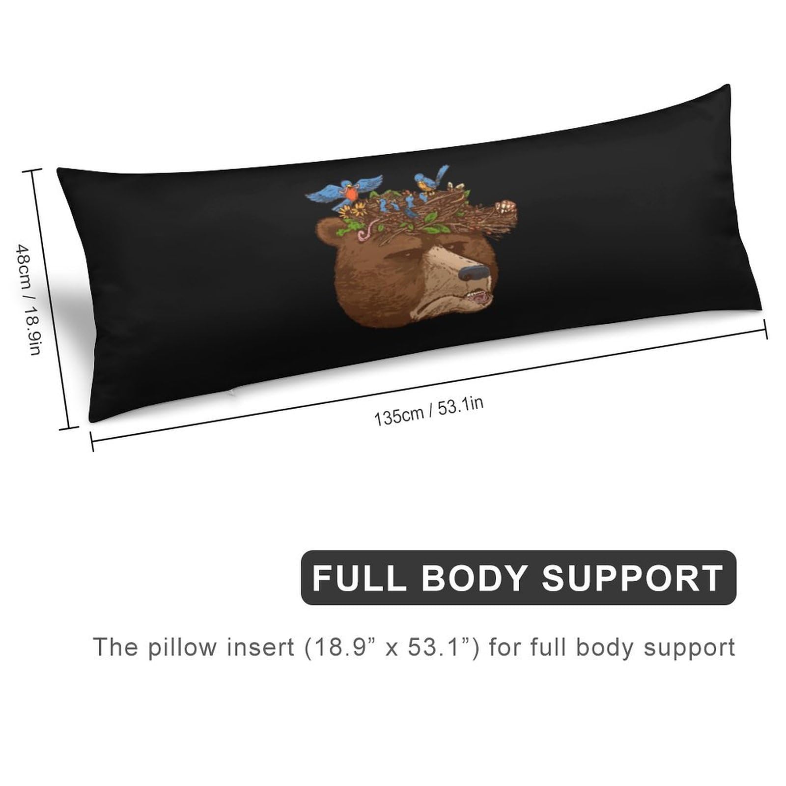 Bear Head Bird Roost Body Pillow Cover Lightweight Long Pillow Case for Cushion Sofa Living Room Bed 20