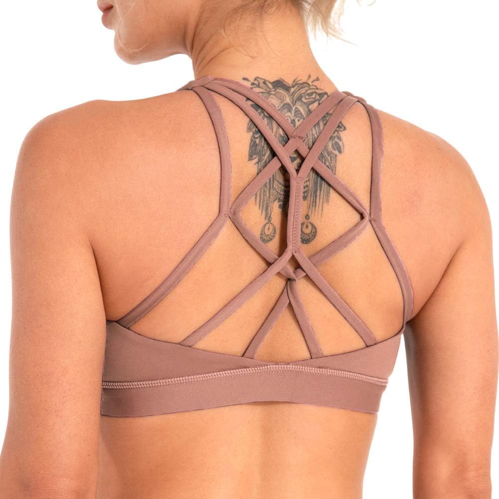 Hopgo Padded Sports Bras for Women Low Support Strappy Criss-Cross Back Longline Yoga Workout Bras