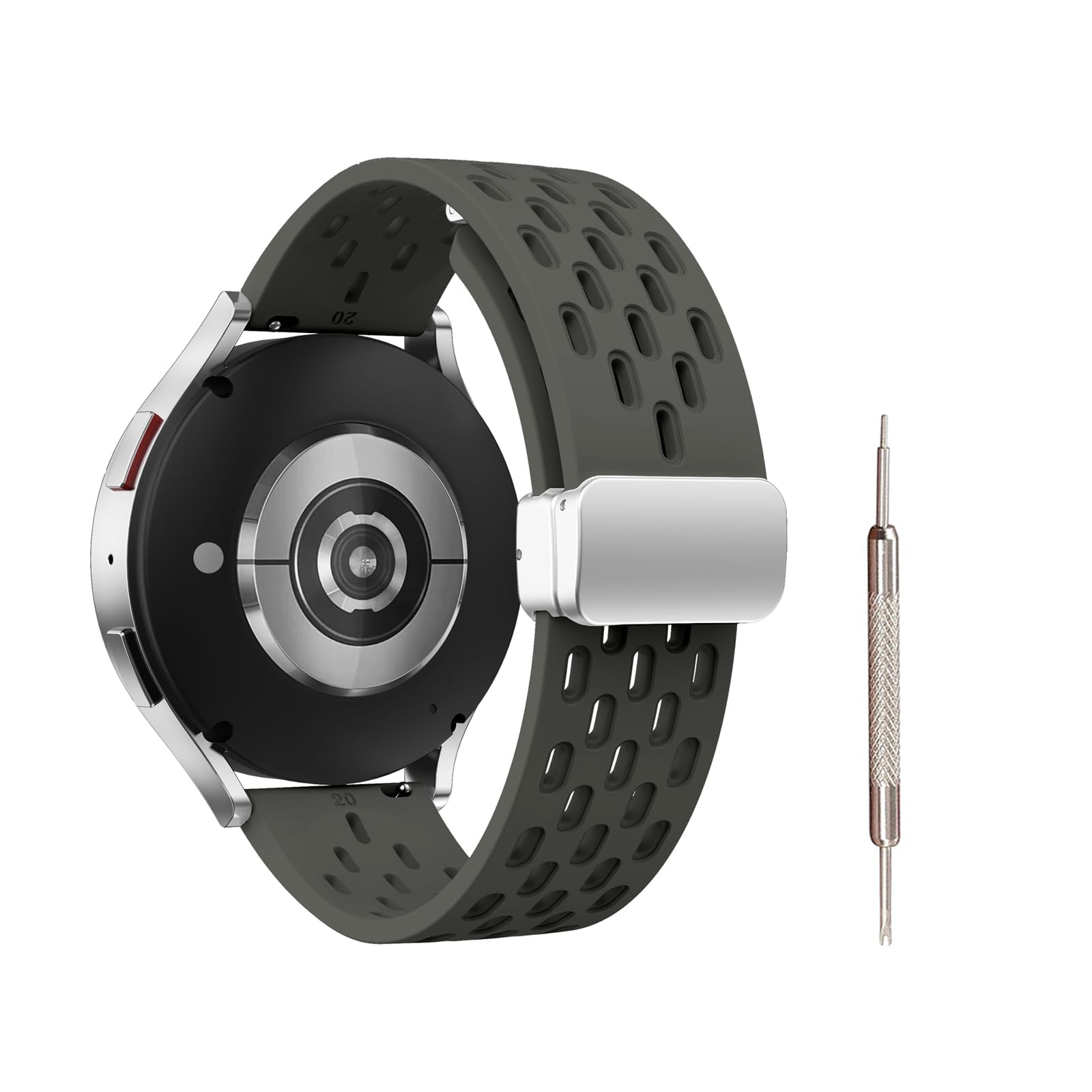[Jumpsunfun] 時計バンド 19mm ラバー腕時計ベルト マグネットシリコンバンド スマートウォッチ替えベルト ダークグレー/シルバーバックル
