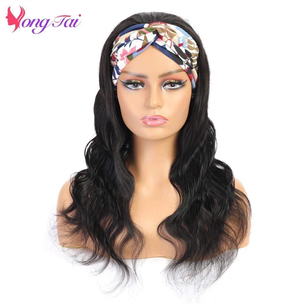 Headband Wigs for Black Women 8A Body Wave Headband Human Hair Wigs Brazilian Virgin Hair Machine Made None Lace Front Wigs 150% Density Natural Color 18 Inch