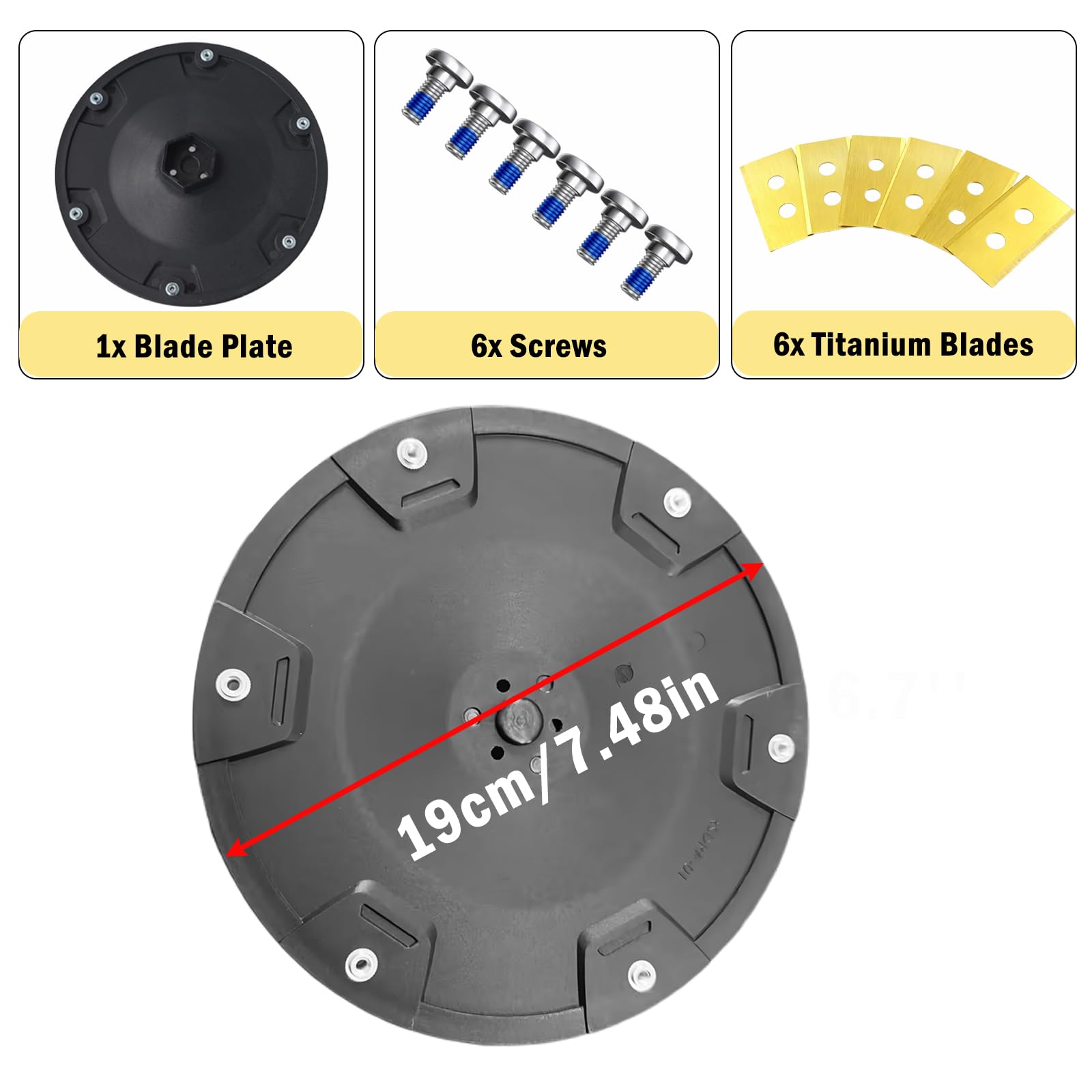 Accessori Robot Tosaerba e Kit Ricambio, Include 1 Nylon Disco + 6 Lame Compatibile con Dreame, Mova - Disco di Taglio 6 Lame in per Pacciamatura, per Diverse Scene All'aperto