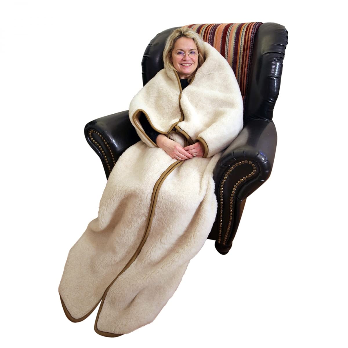 Couverture TV laine mérinos Hollert beige 160x200 cm contre le froid