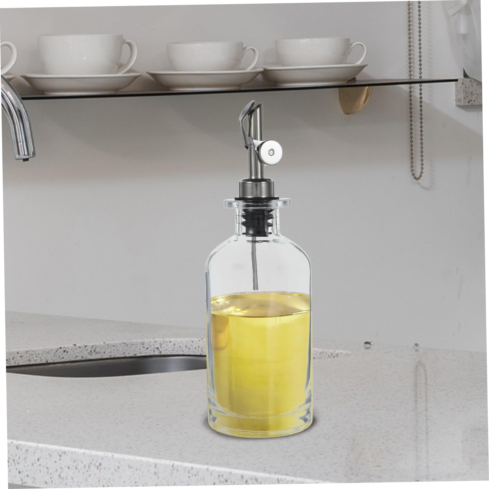 PLAFOPE 2 Stück Ölbehälter 350ml aus Glas mit Edelstahl Ausgießer und Silikonverschluss Transparenter Sirupspender für Küche und Essigflaschen zur Praktischen Aufbewahrung