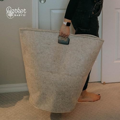 Miniatura 8 de Parker - Cesta de lavandería para cuarto de bebé, cesta grande de almacenamiento de fieltro y cesta de bebé para guardería (gris)