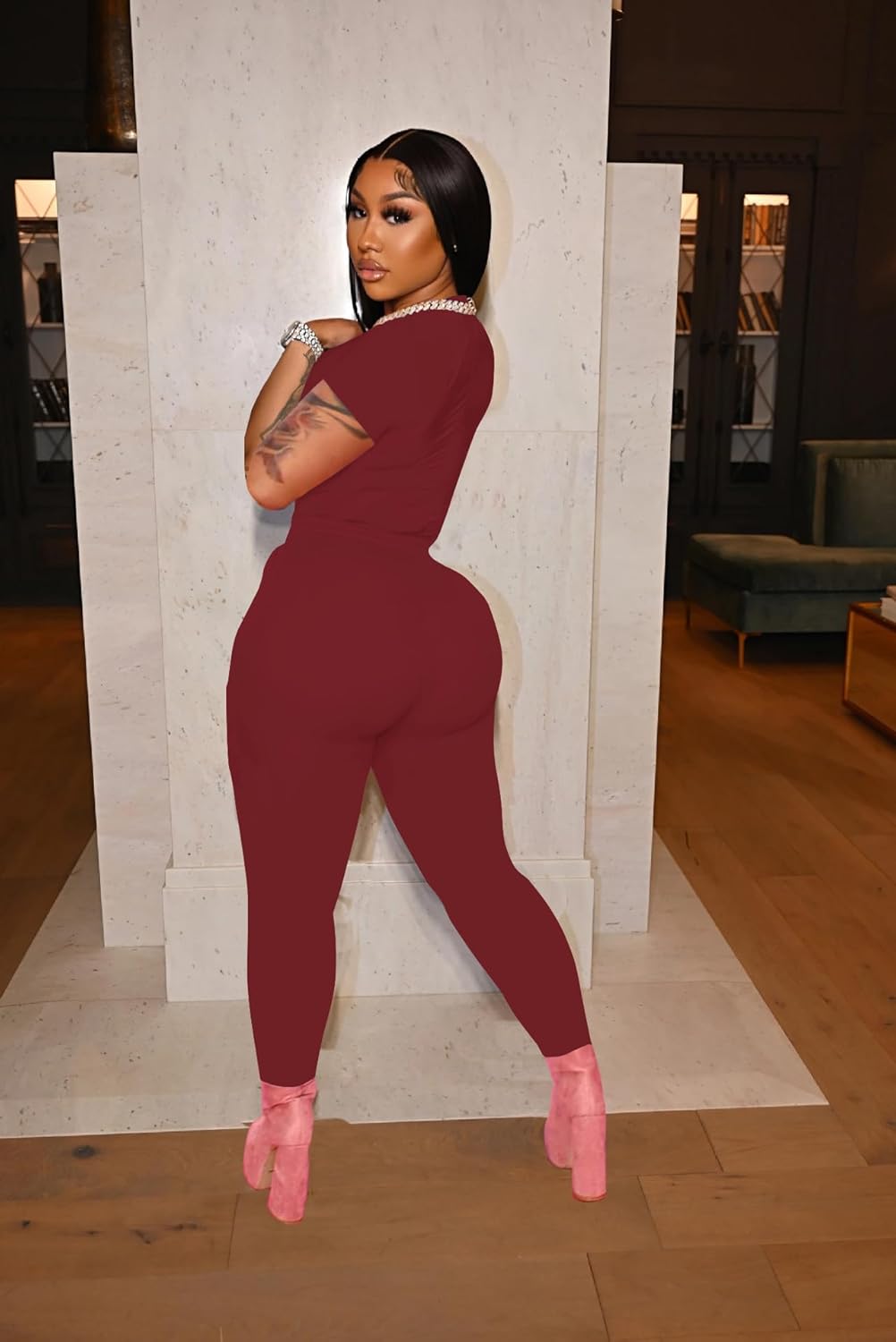 HBQ Women 2 Piece Outfits Sweatsuits Track Suits Crop Tops Biker Long Pants Workout Jogger Sets - Image 3