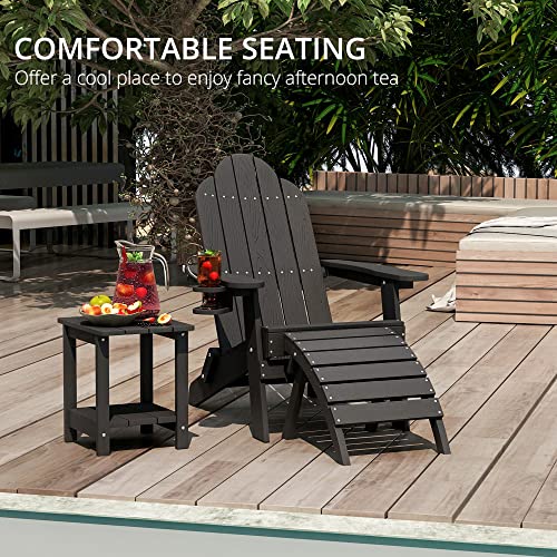 Lue Bona Folding Adirondack Chair Set Of 4, Black Poly Fire Pit Adirondack Chair Weather Resistant, Modern Plastic Adirondack Patio Chairs With Cup Holder, 320Lbs, Outdoor Chairs For Pool Porch Beach #TOP4