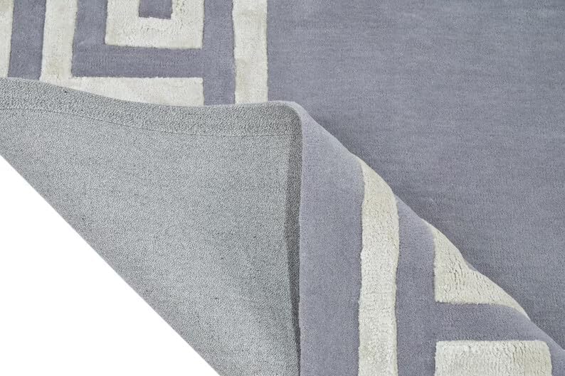 Hand Tufted Light Grey and Ivory Rectangular Wool 46 Pounds Modern Abstract Living Room Area Rug 8.0x10.0