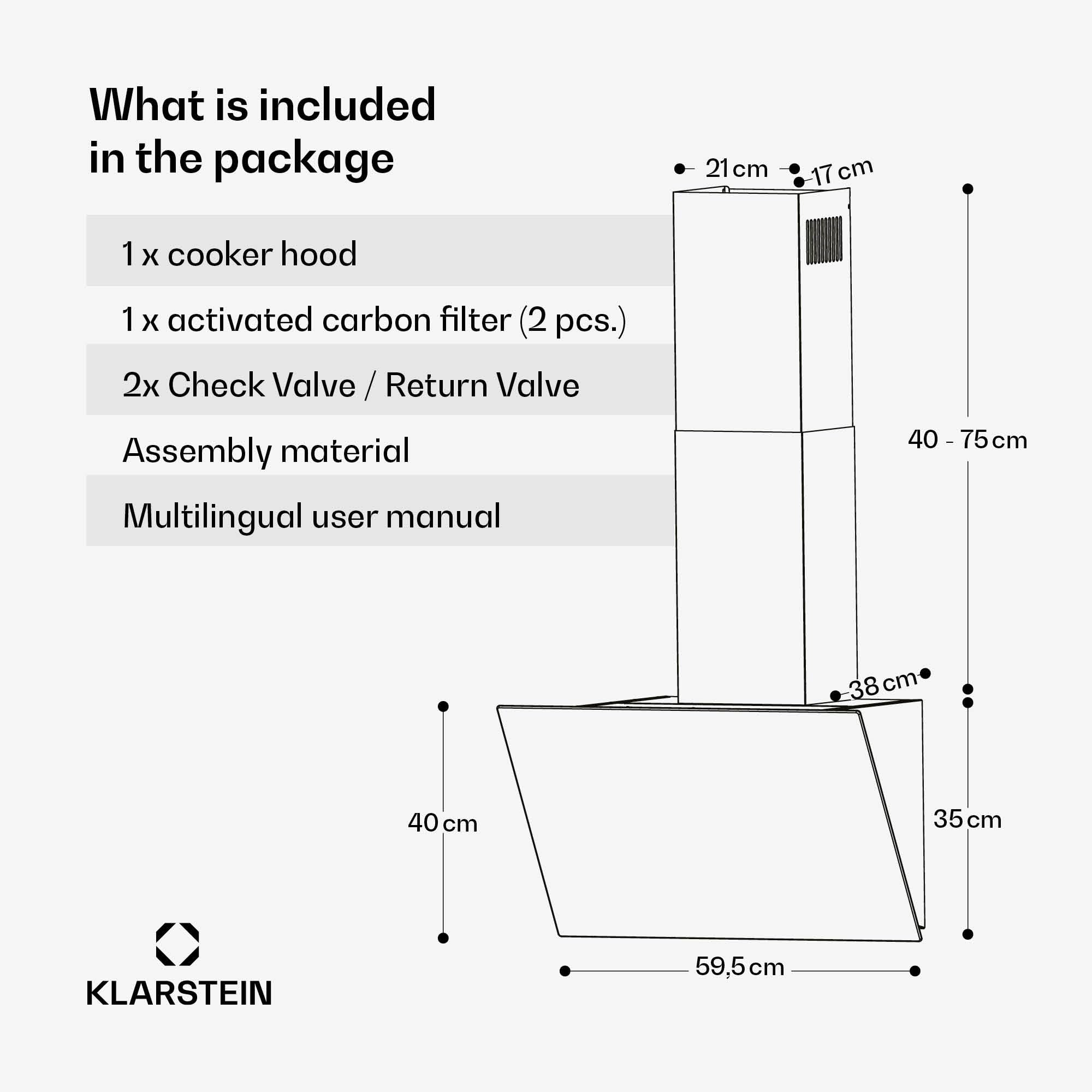 Klarstein FlashLine Okap kuchenny – Okap skośny 60 cm, Ekran dotykowy, 578 m³/h, Klasa energetyczna A++, Oświetlenie LED, cichy 34,5 dB, Czarny, Tryb wyciągu i recyrkulacji