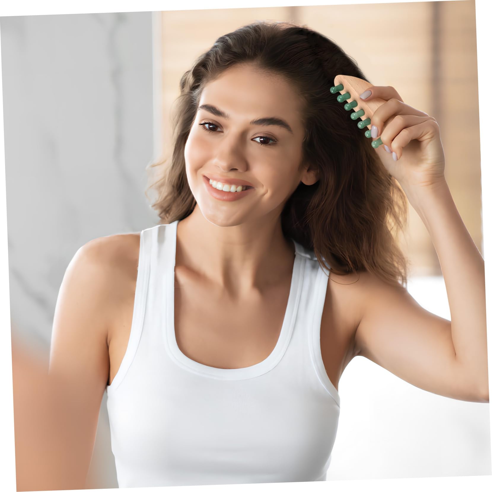 5stücke Kopfhautmassagekamm Jade Zähne Ergonomischer Holzgriff Sanfte Kopfhautmassage Tragbares Massagewerkzeug Für Entspannung Und Durchblutungsförderung