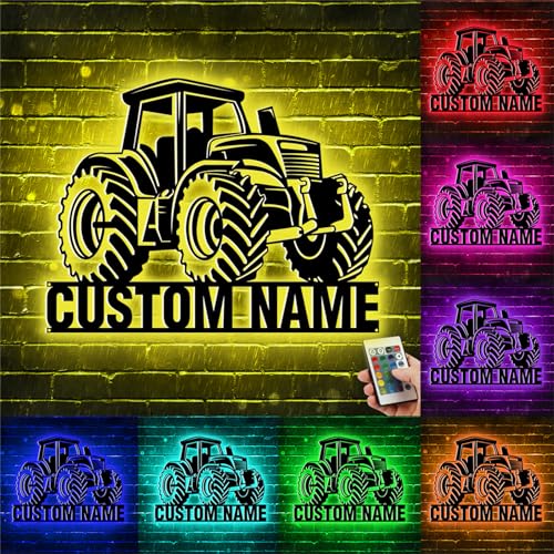 Personalized Tractor Metal Wall Sign with LED Lights Farm Tractor